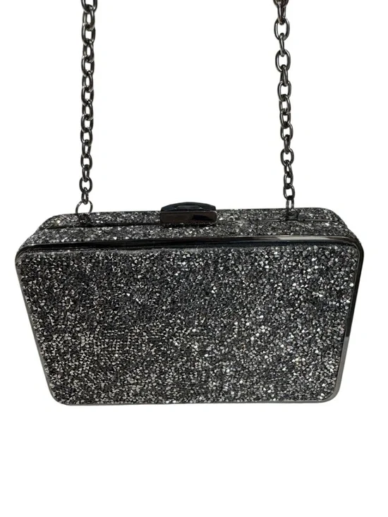 Sondra Roberts Black Glitter Rhinestone Top Lock Chain-Handle Evening Clutch - Picture 3 of 8